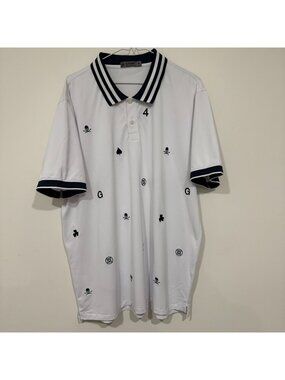 G/FORE Men's Short Sleeve Embroidered Skull G4 Logo Polo Shirt Size XL